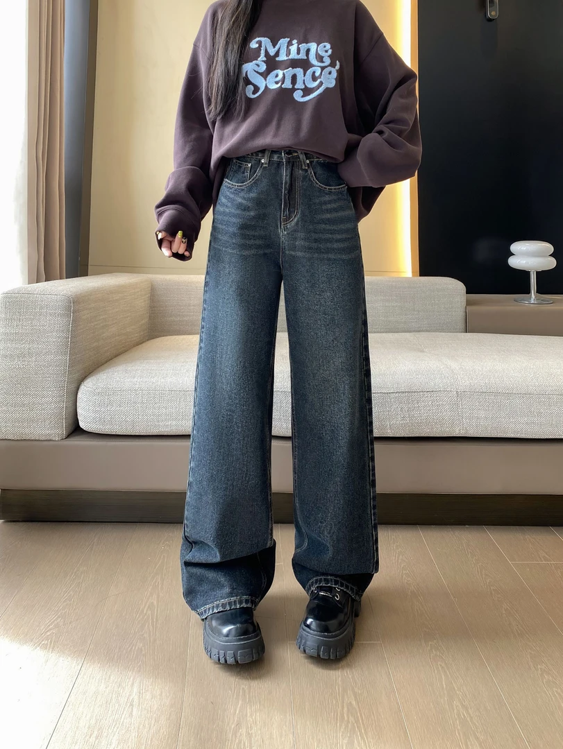 【现货】宽松直筒牛仔裤大码女胖mm显瘦长裤秋冬2024梨形身材裤子潮