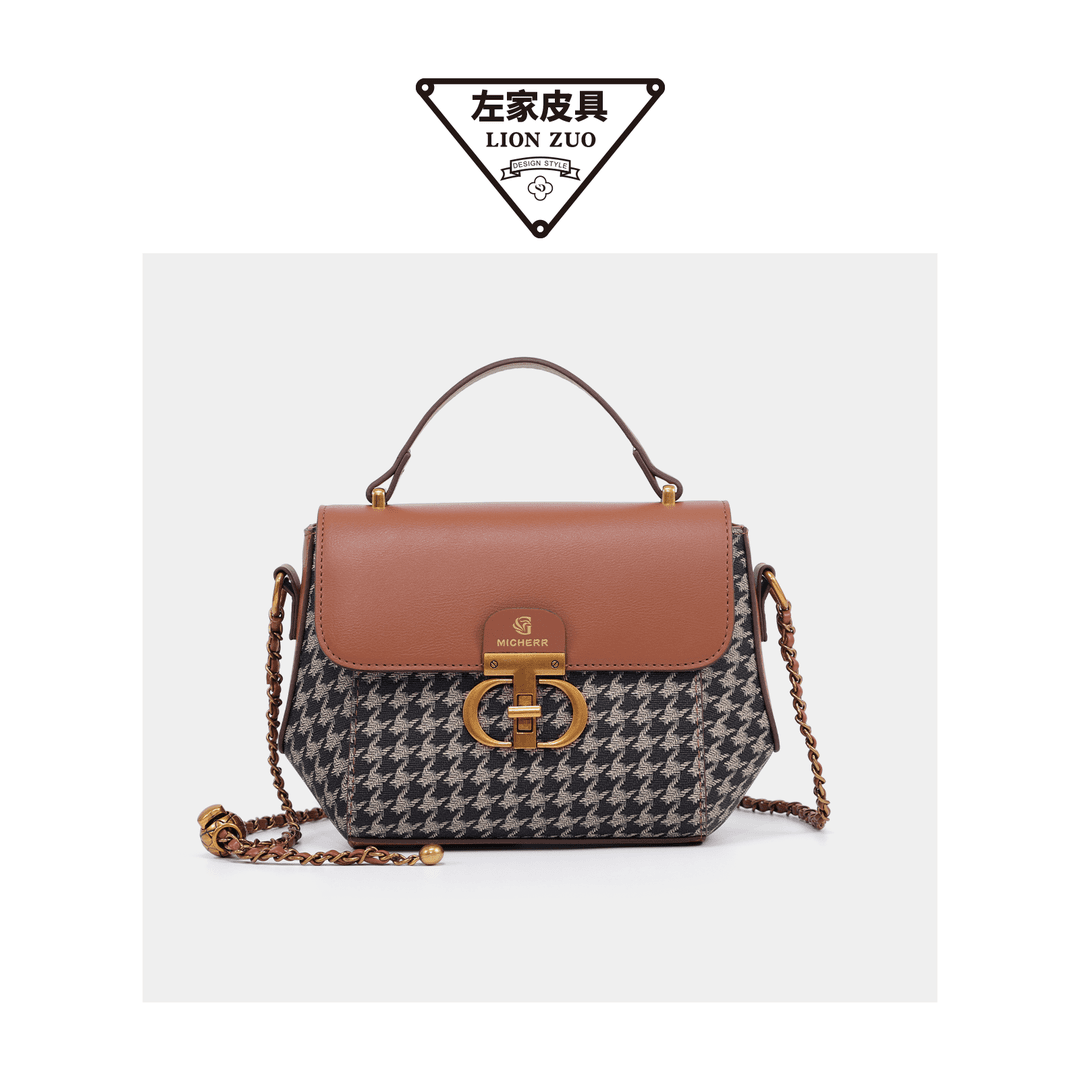 【左九宠粉福利】MICHERR/米榭尔格纹斜挎元宝包N24073977坚果棕