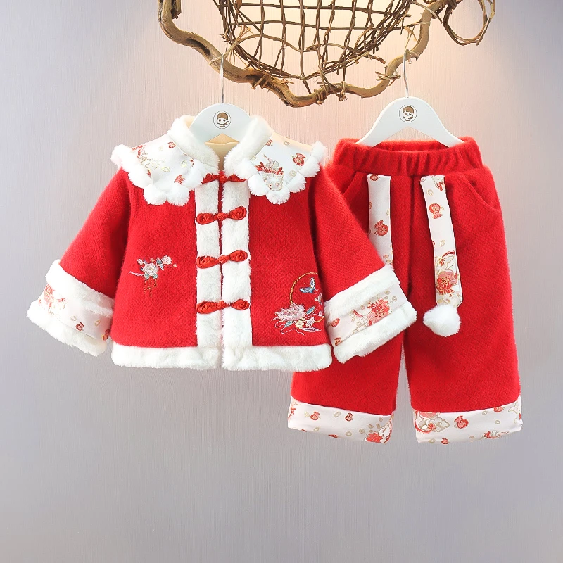 喜庆拜年服女宝宝唐装周岁宴会礼服冬装儿童保暖棉服女童唐装棉衣