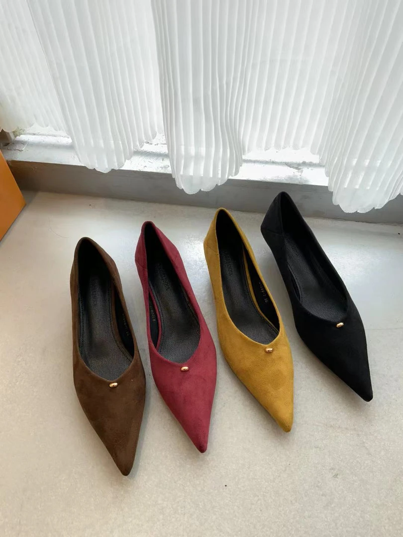 简约尖头浅口绒面单鞋女2024春季新款时尚气质通勤工作鞋