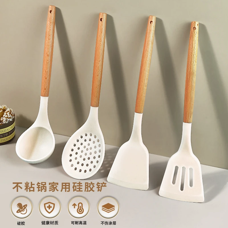 中式木柄烹饪锅铲汤漏勺不粘锅耐高温炒菜煎铲厨房好物家用套装
