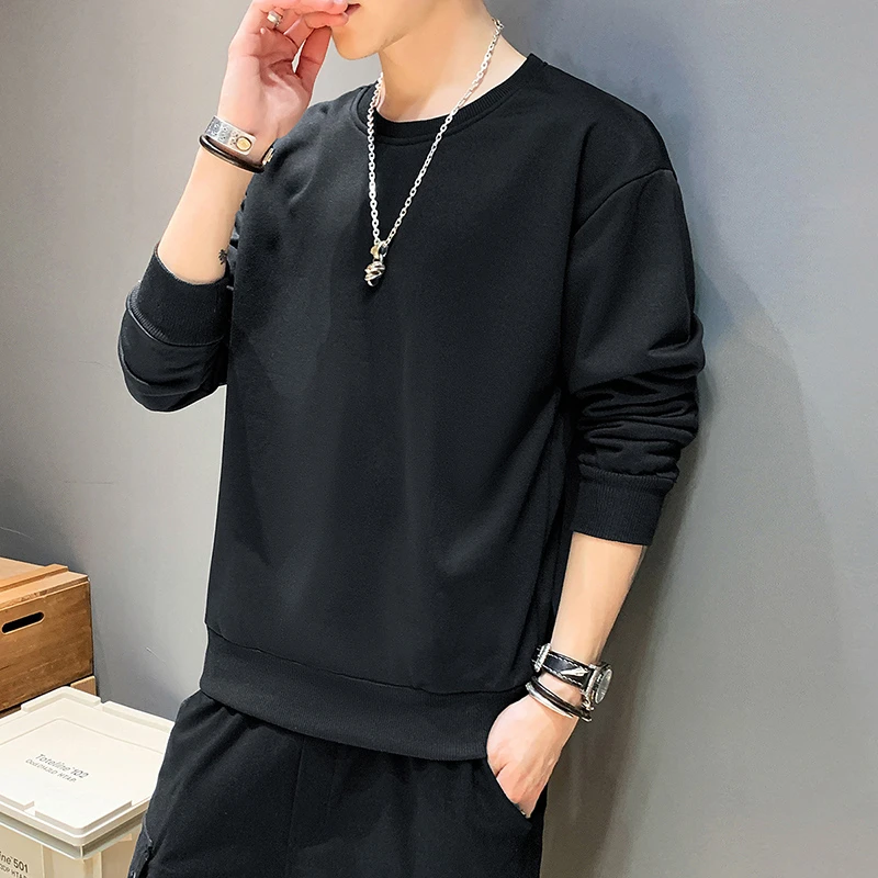 宽松卫衣男秋冬季圆领休闲运动韩版潮流户外套头长袖