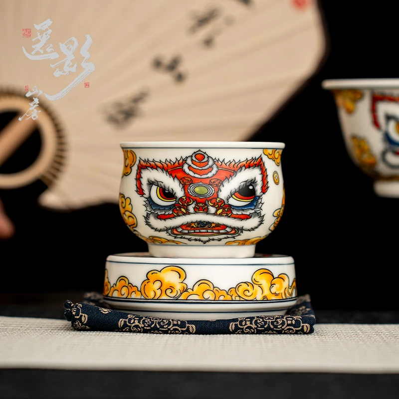 轻奢国潮风猪油冻福袋主人杯茶杯陶瓷功夫茶具事事如意品茗杯