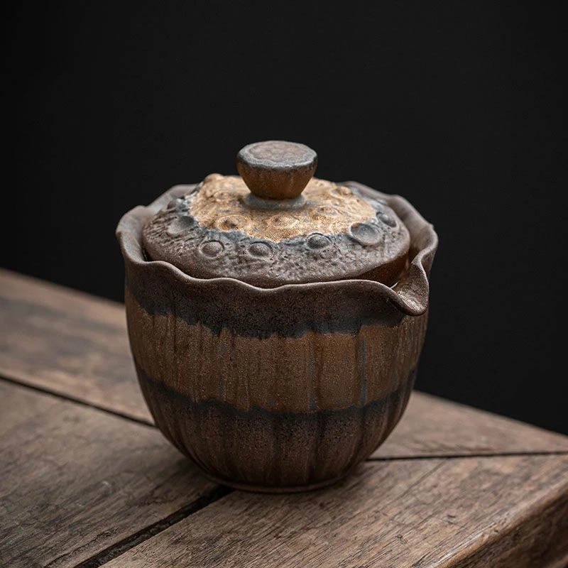 粗陶手抓壶仿古泡茶壶莲蓬单壶复古柴烧铁釉盖碗功夫茶具日式家用