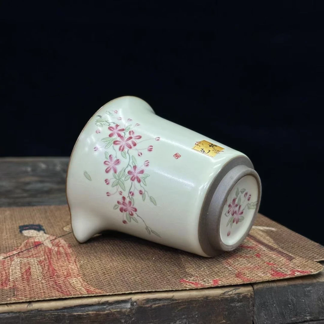 国宝窑周艺林老师作品黄汝开片可养公道杯茶海茶具茶漏过滤器