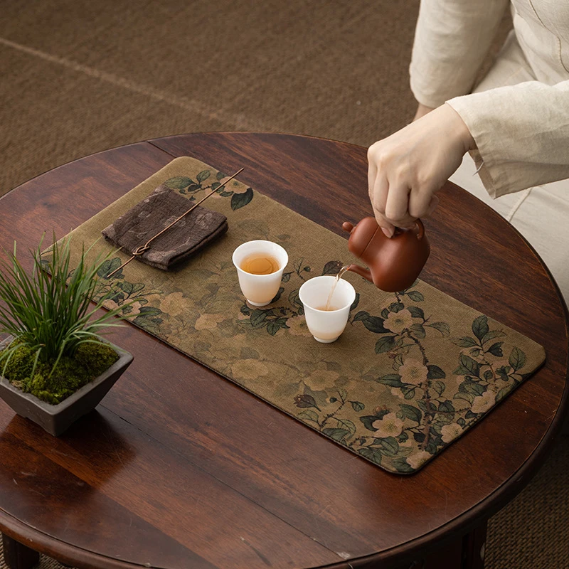 新中式禅意小茶席香云纱布艺双面干泡席茶桌隔热防水中国风布垫子