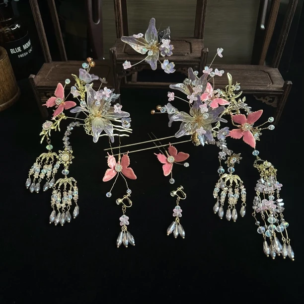 HZ846新娘饰品中式国风发簪新娘结婚粉紫色新娘秀禾服头饰