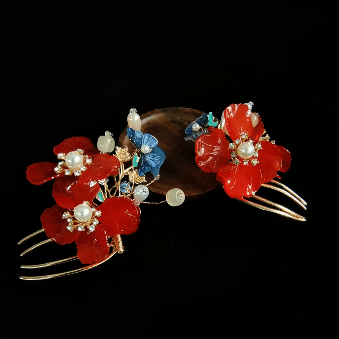 《石榴仙》发钗发簪复古国风红色古风软簪素款簪子纯手工超仙中古