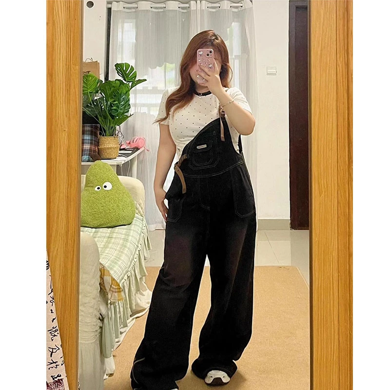 300斤特大码女装休闲百搭背带裤春秋款胖mm慵懒风宽松阔腿裤子女