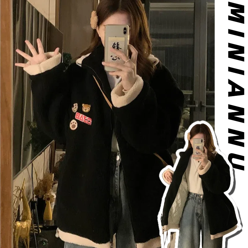 300斤特大码胖mm韩系黑色棉服秋季款学院风显瘦加厚保暖夹棉棉衣