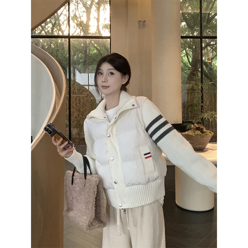 300斤特大码女装针织拼接立领学院风长袖棉服外套高级感宽松外套