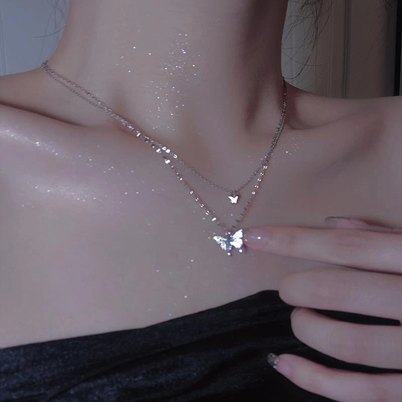 链子925银 法国ZSVIP单双层蝴蝶纯银项链轻奢高级感轻奢小众项链