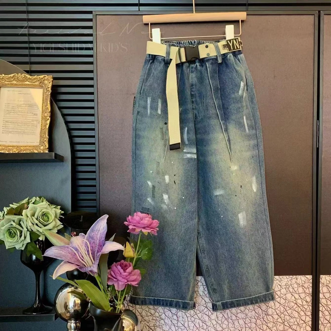 【一歌时代】儿童牛仔裤中大童韩版男童时尚春秋男女童牛仔裤YG6312