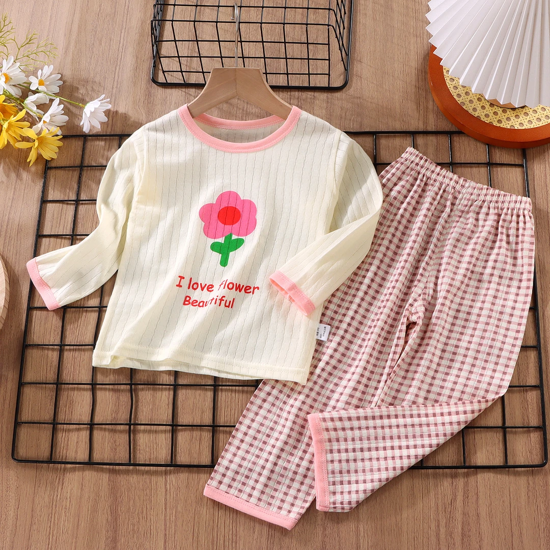 【番茄妹妹专属】儿童夏季九分袖宝宝纯棉套装居家卡通薄款家居服