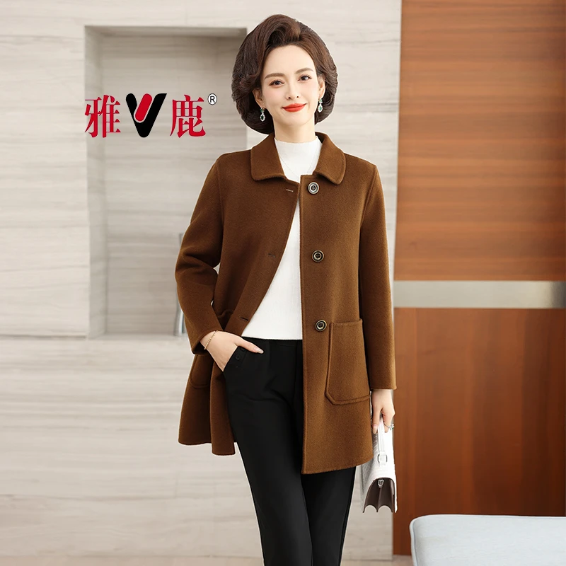 【中长款100%绵羊毛】秋冬新款中老年时尚款娃娃领大衣双面气质洋气