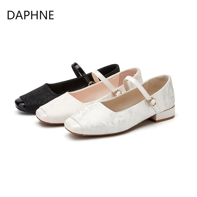 达芙妮圆头乐福鞋2024春季法式高跟温柔软底低跟单鞋玛丽珍鞋子女