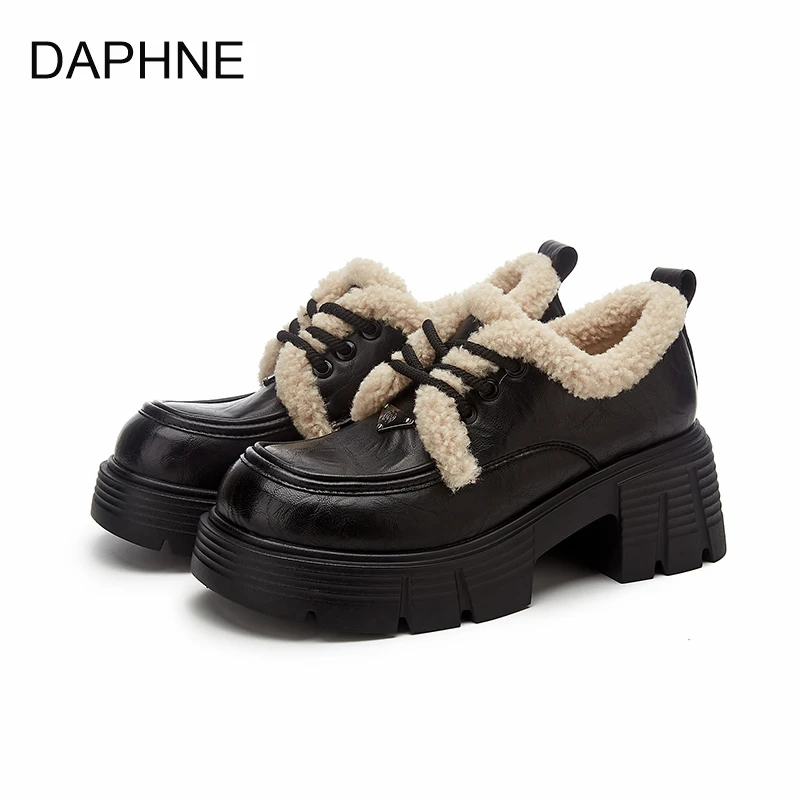 达芙妮加绒德比鞋2024冬季新款黑色小皮鞋复古耐磨软底舒适女鞋