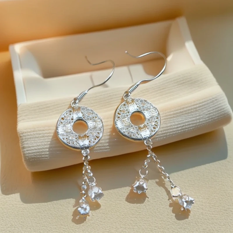 足银耳饰 银苗匠心手工气质平安扣花丝工艺小众足银耳饰百搭简约