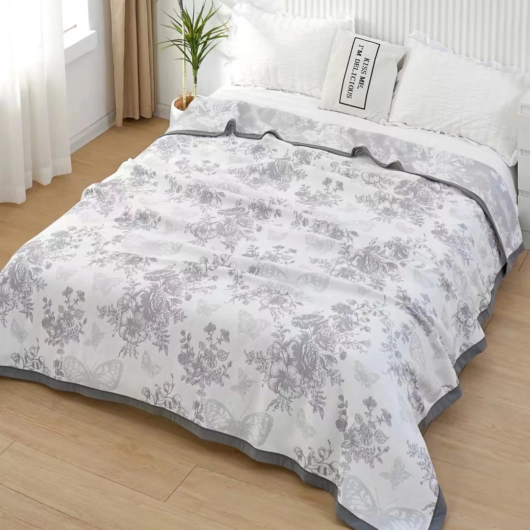 花簇   轻奢时尚款莱赛尔天丝汉麻床盖纱布盖毯2/2.3