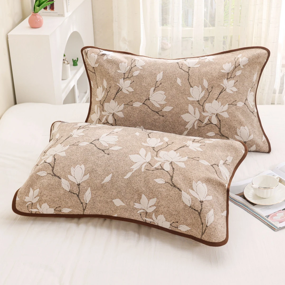 枕巾【兰亭序棕色】高端舒适透气纱布成人枕巾一对装52*78