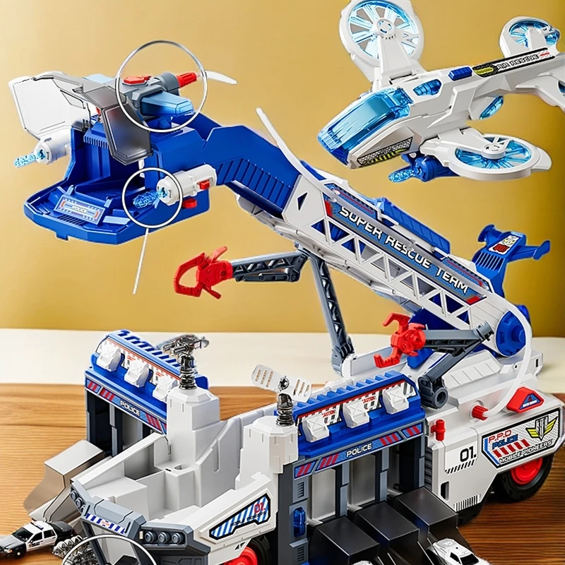 小演员多功能救援消防车玩具警车合金声光喷水弹射轨道益智男孩