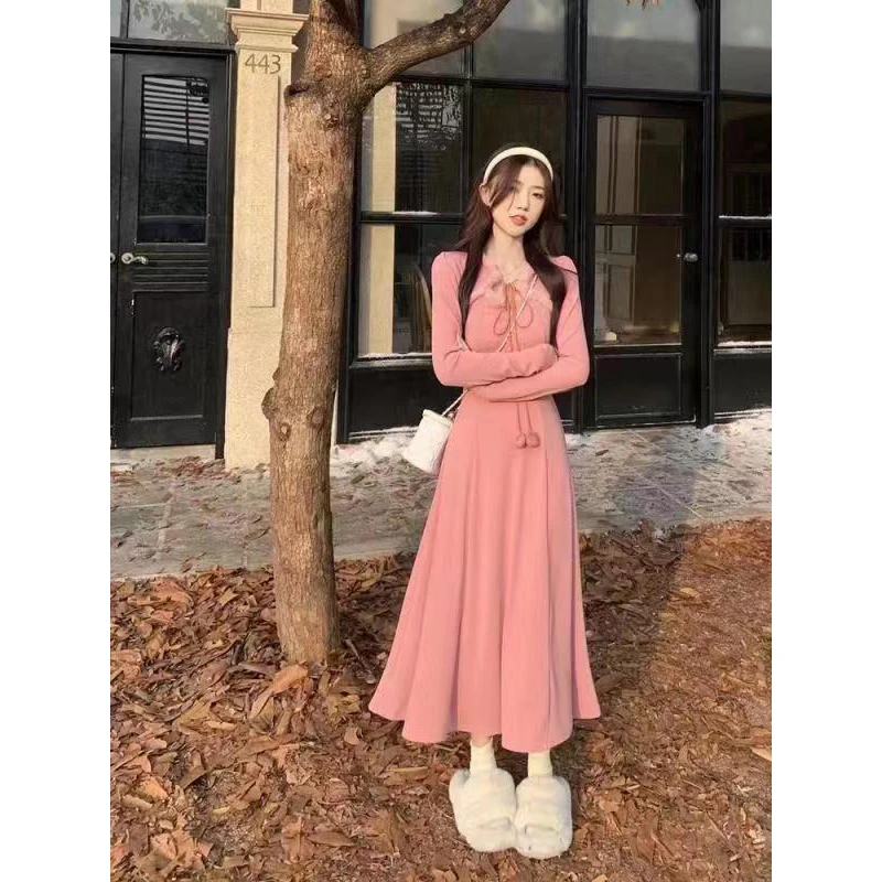 大码温柔风连衣裙2023新款女秋冬季法式绝美姐姐裙胖mm垂坠感裙子