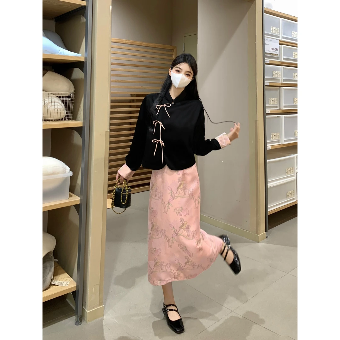 2025时尚新中式轻国风大码女装胖mm盘扣上衣长裙半身裙秋季穿搭