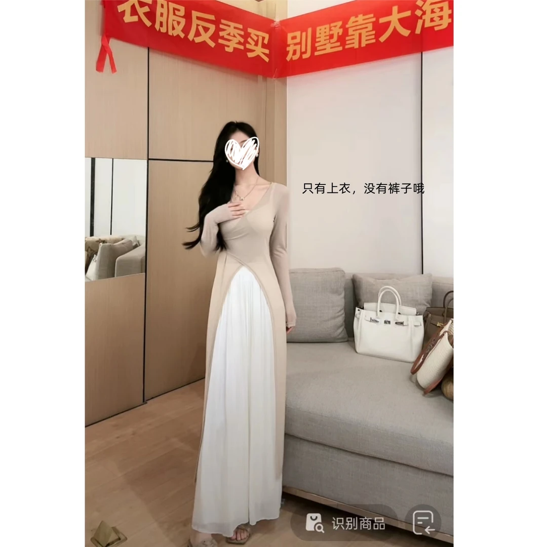 现货木木家 设计感V领防嗮长款上衣+吊带 H0966