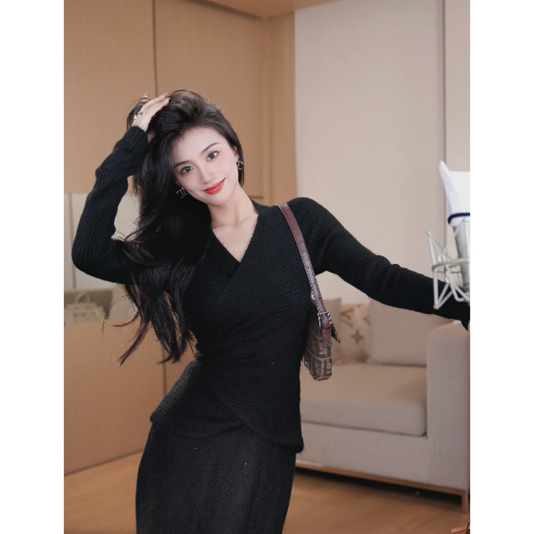 现货木木家 v领交叉针织上衣H1373