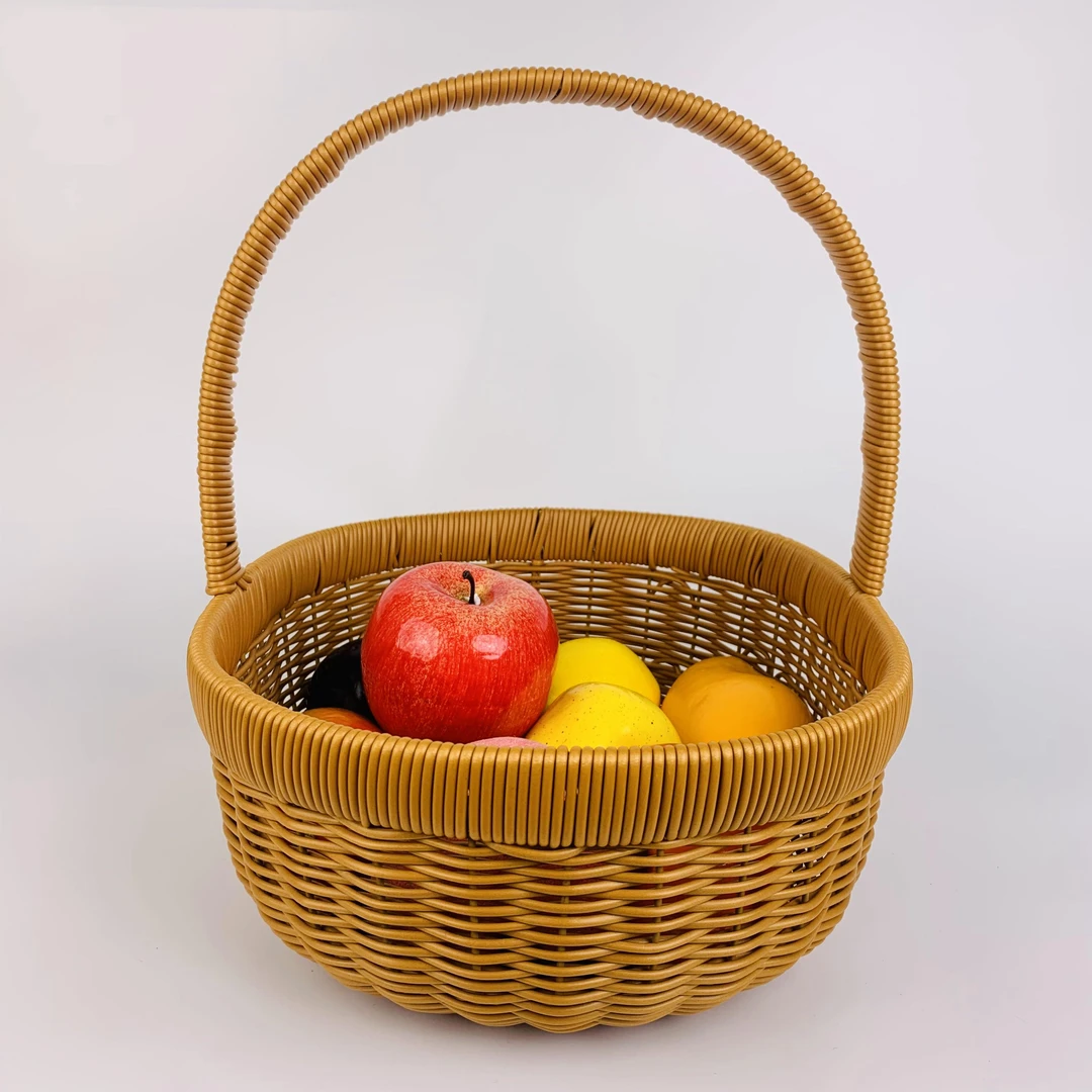 F66旦形购物篮手提篮仿藤编户外野餐篮手工编织34*26*12菜篮子