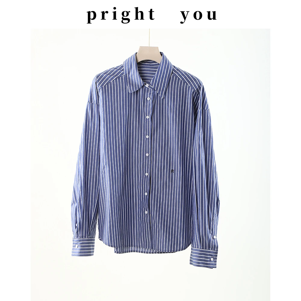 经典气质蓝色条纹衬衫4X-EZ3617