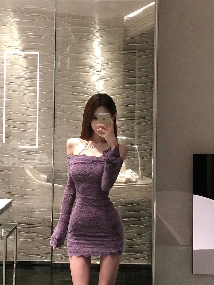 旧魂佳人 纯欲紫色蕾丝气质御姐风显身材辣妹性感包臀短裙连衣裙