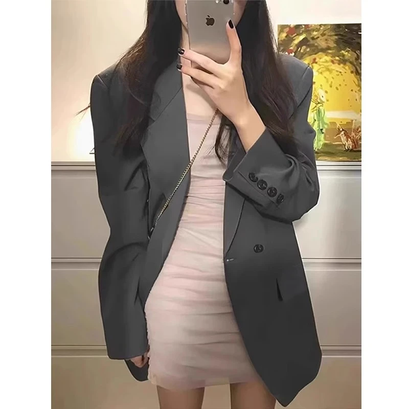 高级感灰色西装外套女春秋2024年新款宽松oversize黑色小西服套装