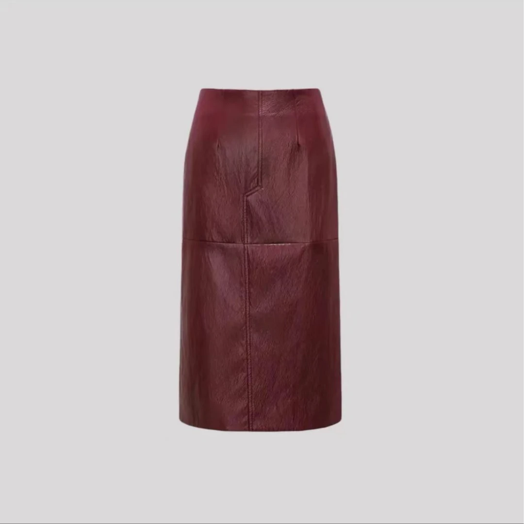 【安可拉红半裙】2024新品大嫂同款蛋白皮皮裙时尚女士半身裙A316