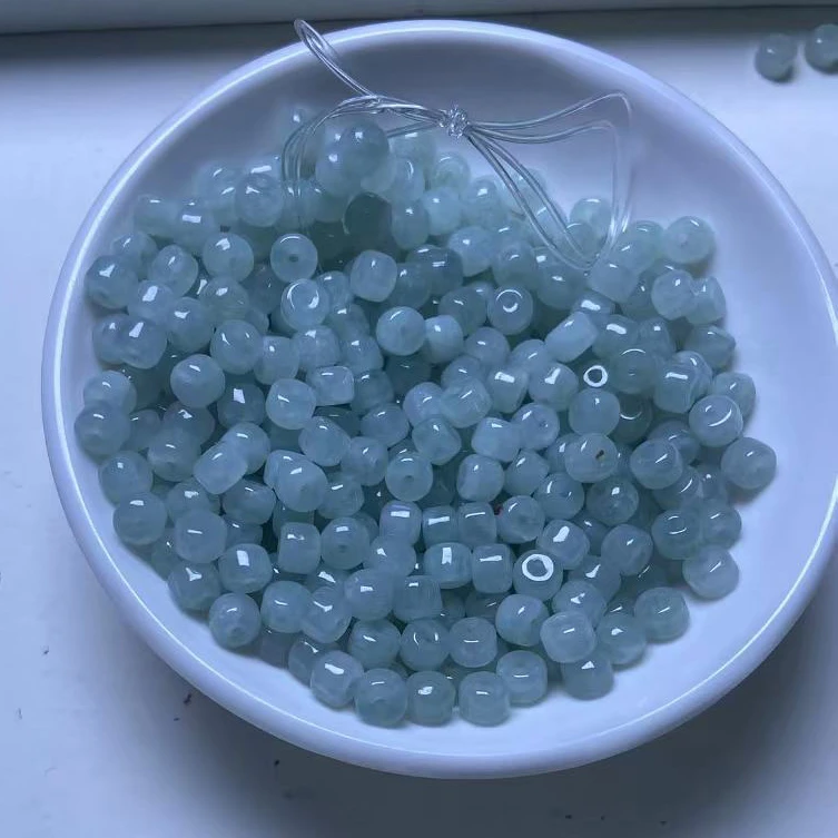 95k128x天然翡翠a货冰种浅水绿k5.3*4左右桶珠手串配珠