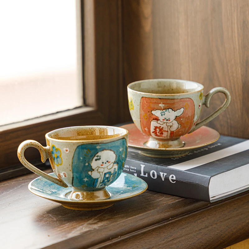 陶瓷咖啡杯手绘景德镇马克杯高级感复古情侣套装礼物水杯牛奶杯子