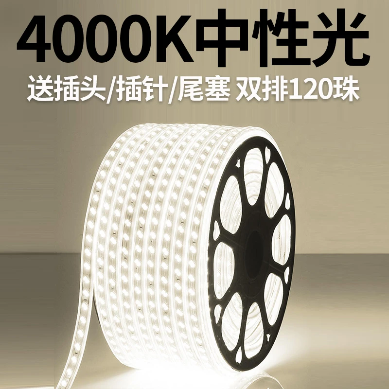 led灯带条家用户外防水超高亮白光灯带室外外墙工地隧道照明220v