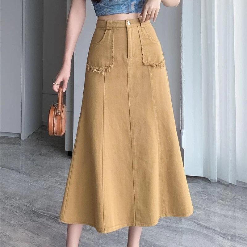 2025新款牛仔高腰复古鱼尾裙夏新款梨形身材显瘦中长款a字半身裙