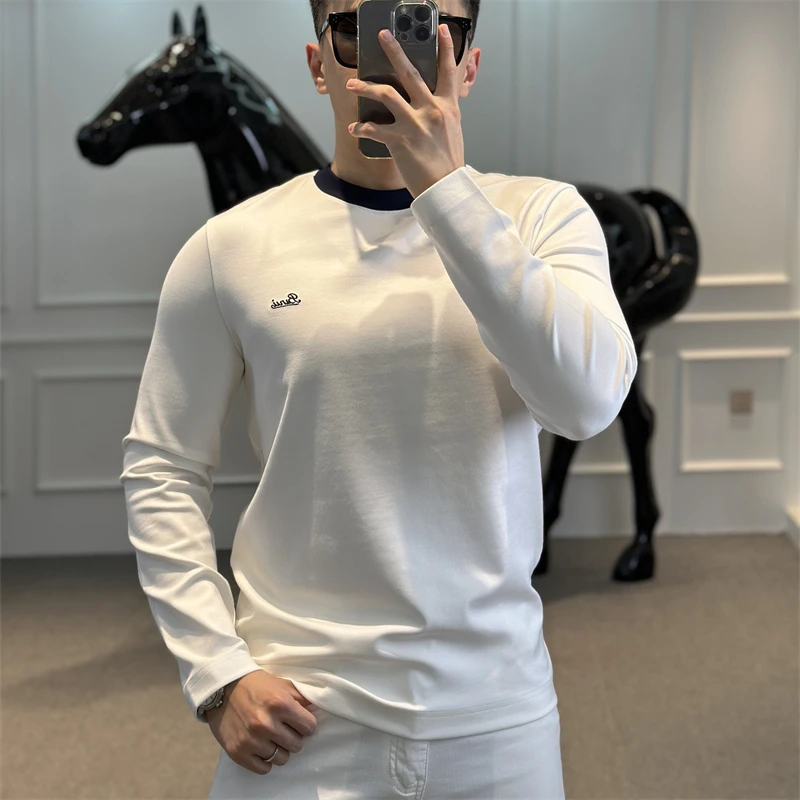 古帝特尼秋季新款男士潮流欧货时尚拼色圆领舒适莫代尔长袖Z-2551