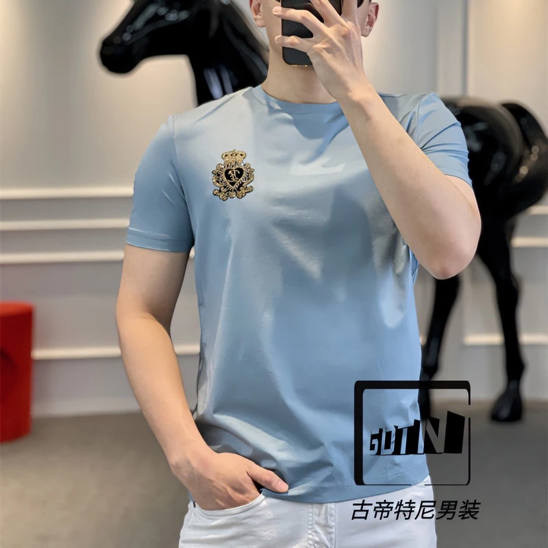 <古帝特尼>男士潮流高定欧货时尚字母百搭修身圆领短袖G+9003