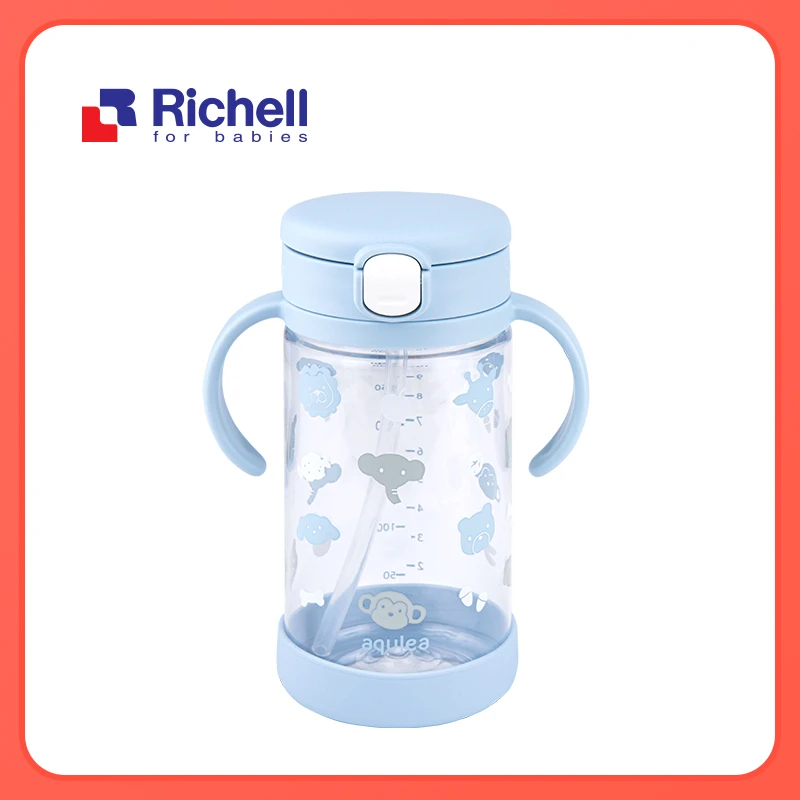 Richell/利其尔320ml 透透吸管杯儿童6岁中大童喝水喝奶刻度水杯