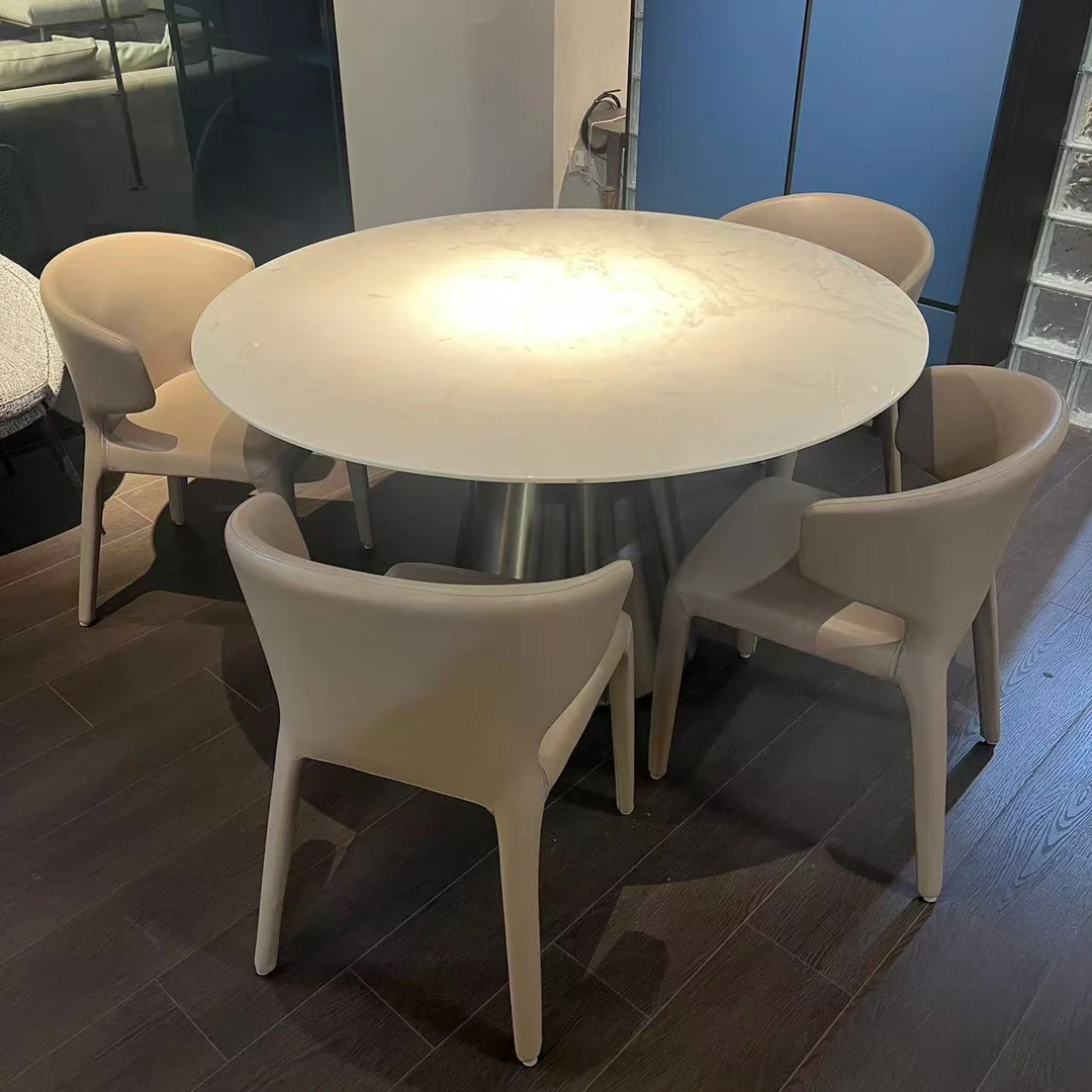 设计师餐桌美式轻奢简约餐厅极简意式奢石家用别墅饭桌圆形