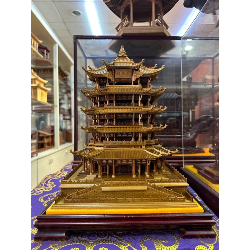 中式木雕古建筑模型30cm高黄鹤楼摆件工艺品礼品