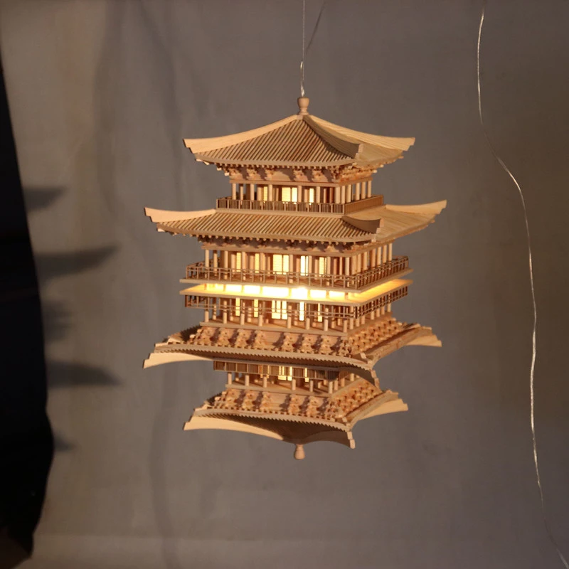 中式木雕古建筑软装前台壁挂装饰空中吊饰悬挂饰品灯实木镜像倒影