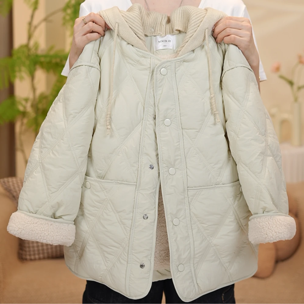 女大童加绒加厚棉服外套洋气青少年连帽可拆卸棉衣保暖慵懒风棉袄