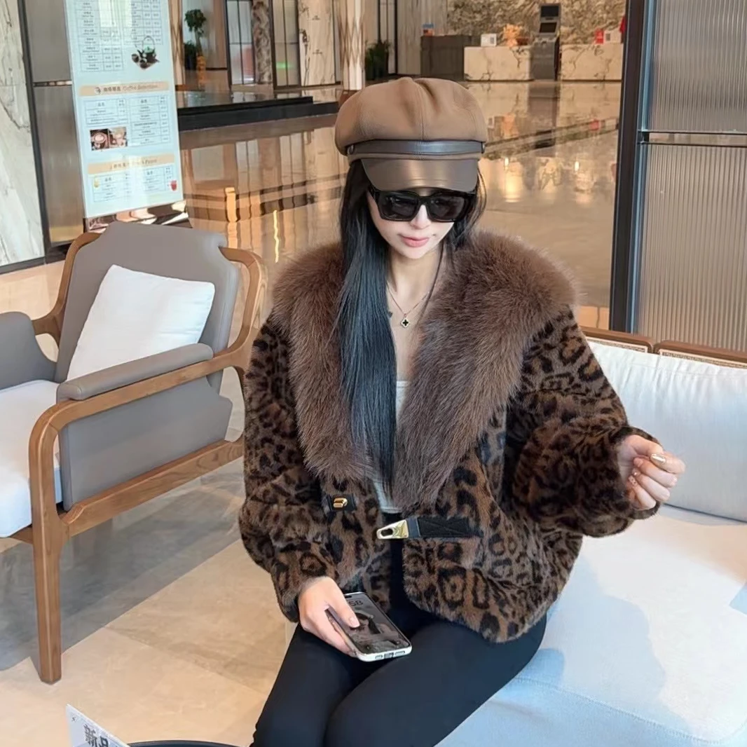2024新款女装高级感豹纹貂毛外套时尚皮毛一体百搭气质