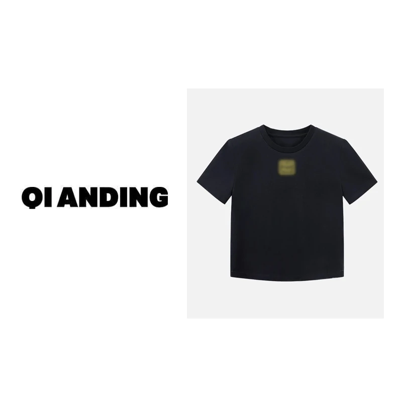 【QIANDING】2024新款“金麦穗”时尚潮流简约短袖241230
