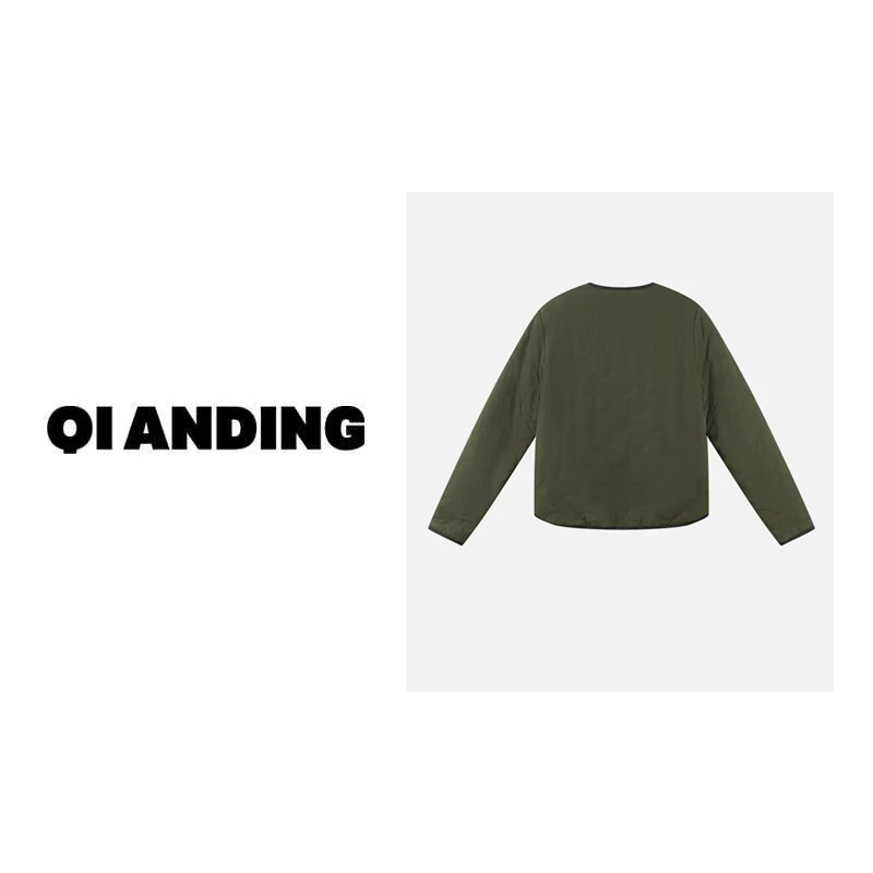 【QIANDING】2024"森朴"时尚设计感两面穿波浪纹长袖棉服249261二