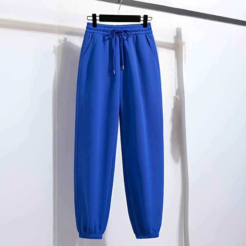 克莱因蓝运动裤女束脚2024新款秋冬加绒裤子小个子女款休闲卫裤