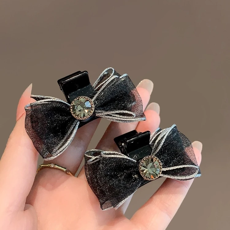 新款黑色水钻发夹侧边碎发刘海夹气质减龄鸭嘴夹高级感发饰女4488